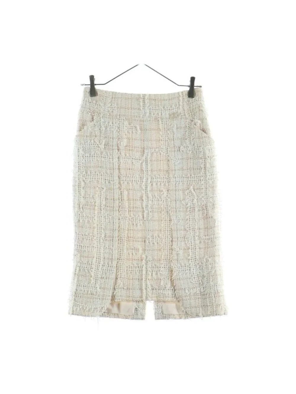 Chanel CC Logo Plate Decoration Tweed Skirt Pink White